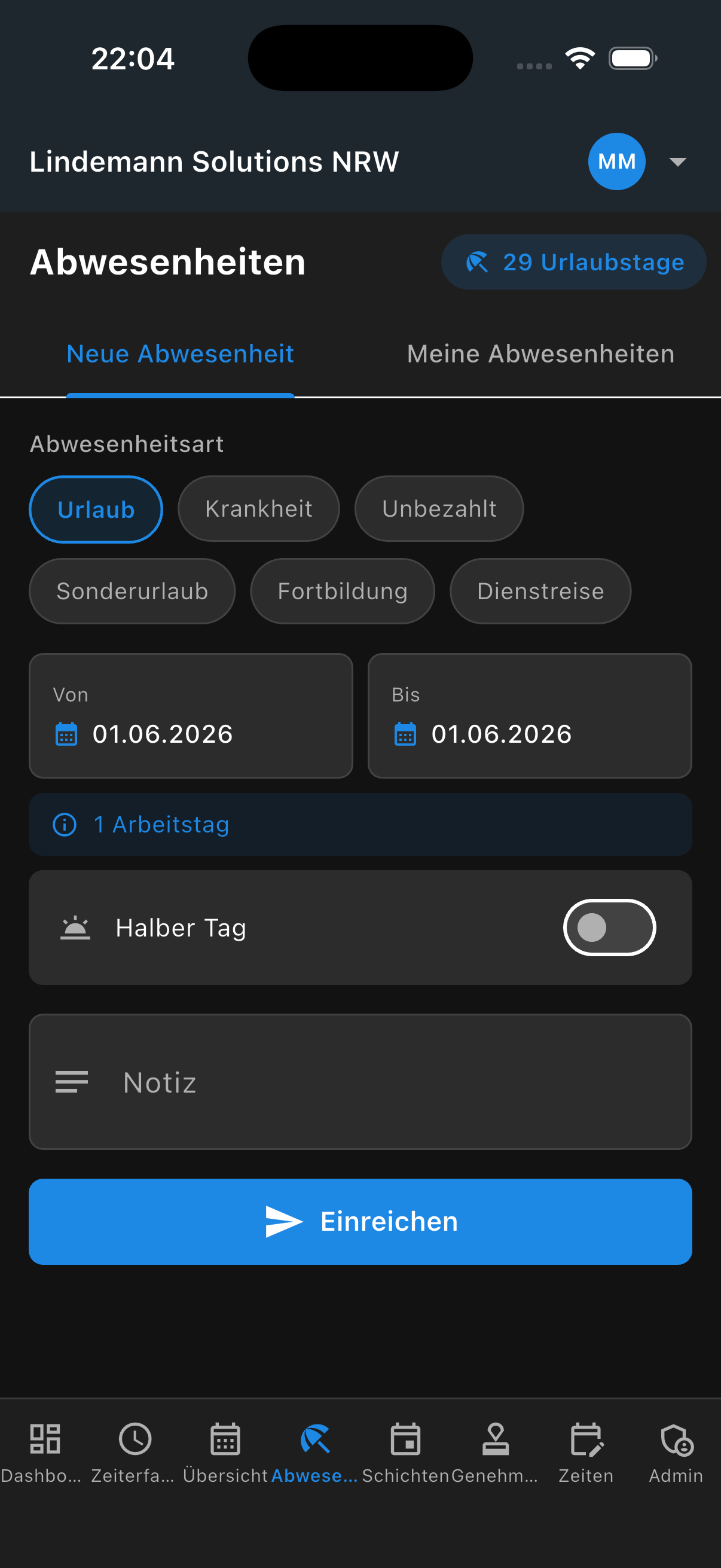 Abwesenheiten beantragen