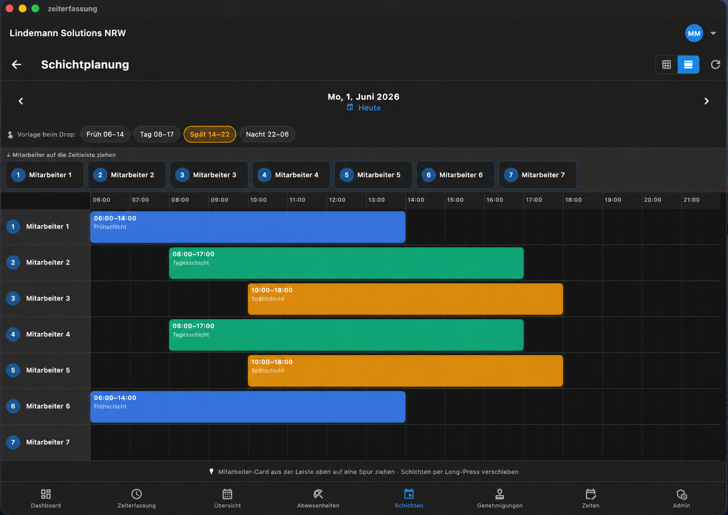 Schichtplaner-Drag-&-Drop in der Desktop-App